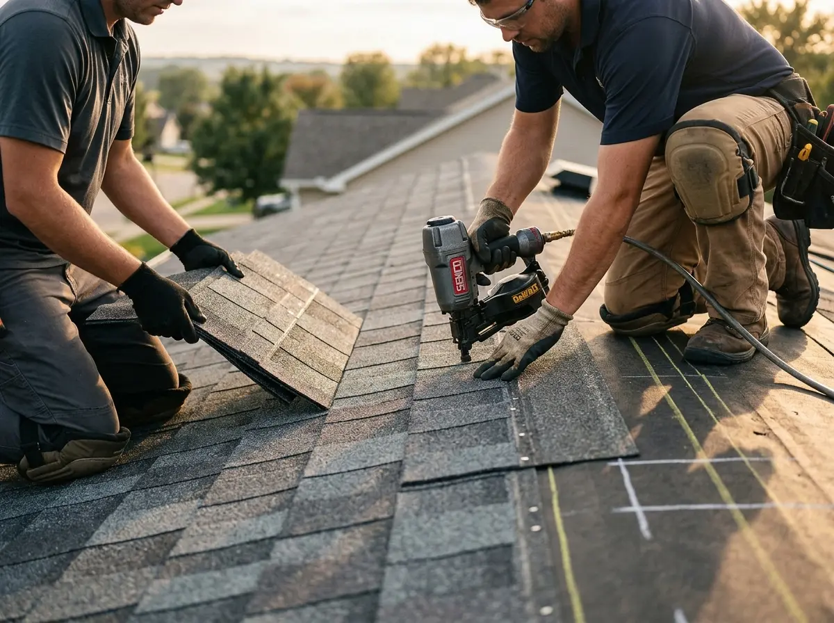 Professional roofer working on a residential roof in Alexander City